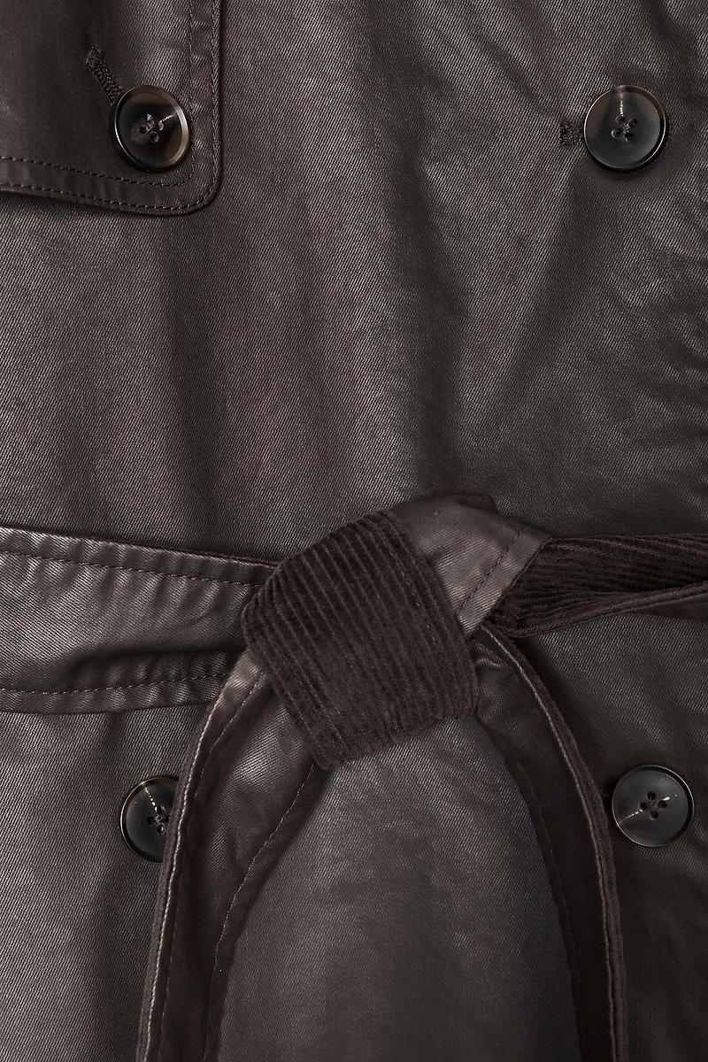 LONG WAXED TRENCH COAT WITH CORDUROY CUFFS