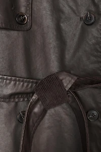 LONG WAXED TRENCH COAT WITH CORDUROY CUFFS