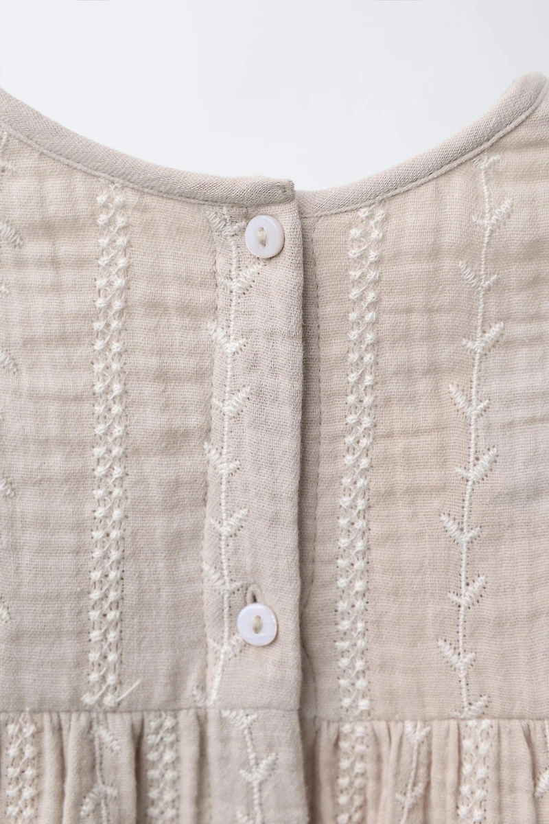 EMBROIDERED COTTON GAUZE DRESS AND PANTY SET