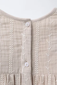 EMBROIDERED COTTON GAUZE DRESS AND PANTY SET