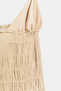 RUCHED SATIN MIDI DRESS