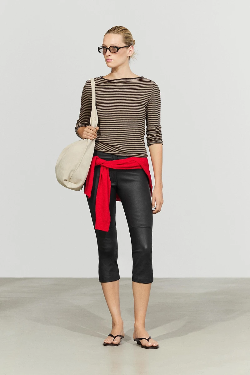 Striped wool-blend knit sweater
