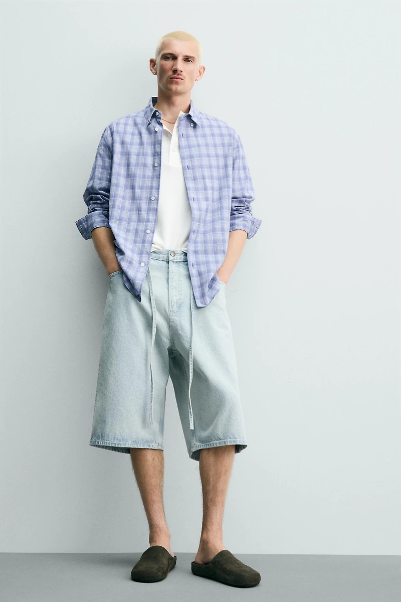 EMBROIDERED BAGGY FIT DENIM JORTS