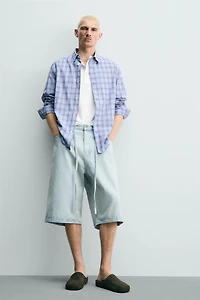 EMBROIDERED BAGGY FIT DENIM JORTS