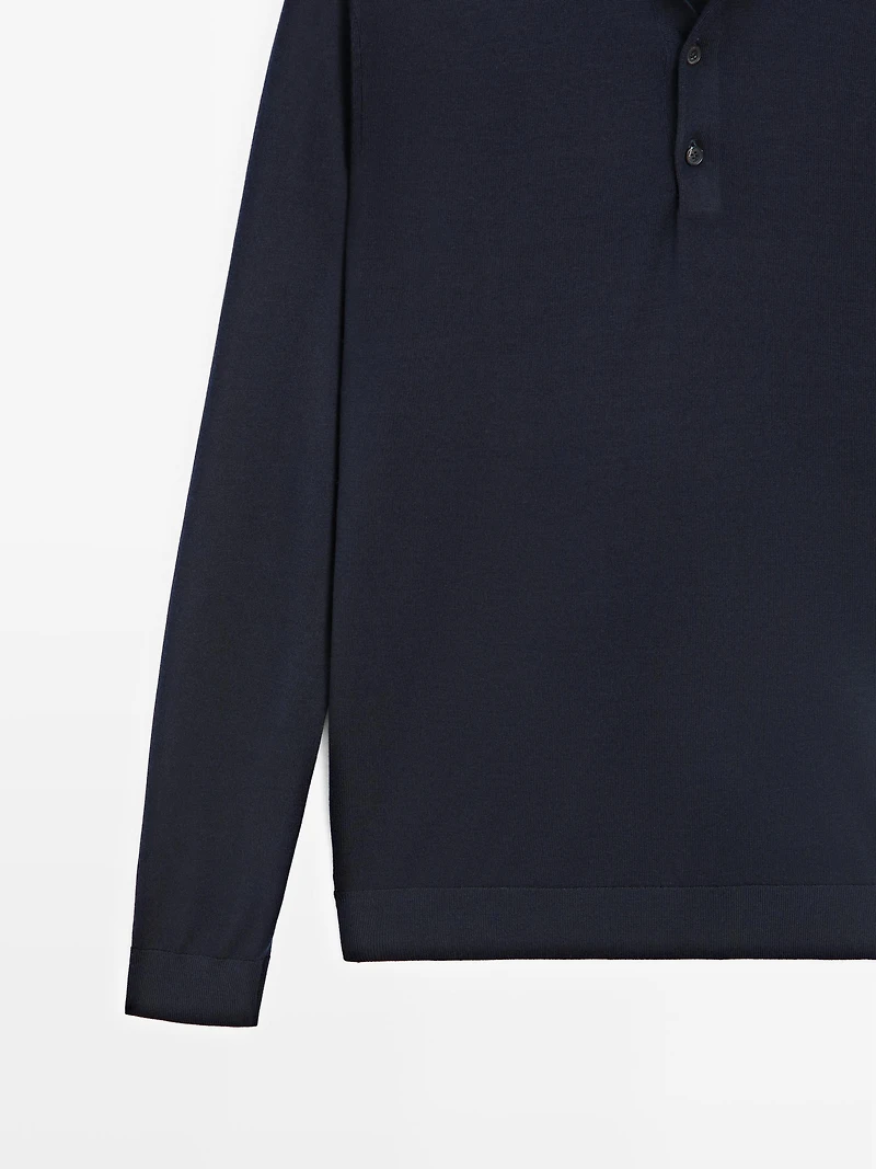 100% wool knit sweater with polo collar
