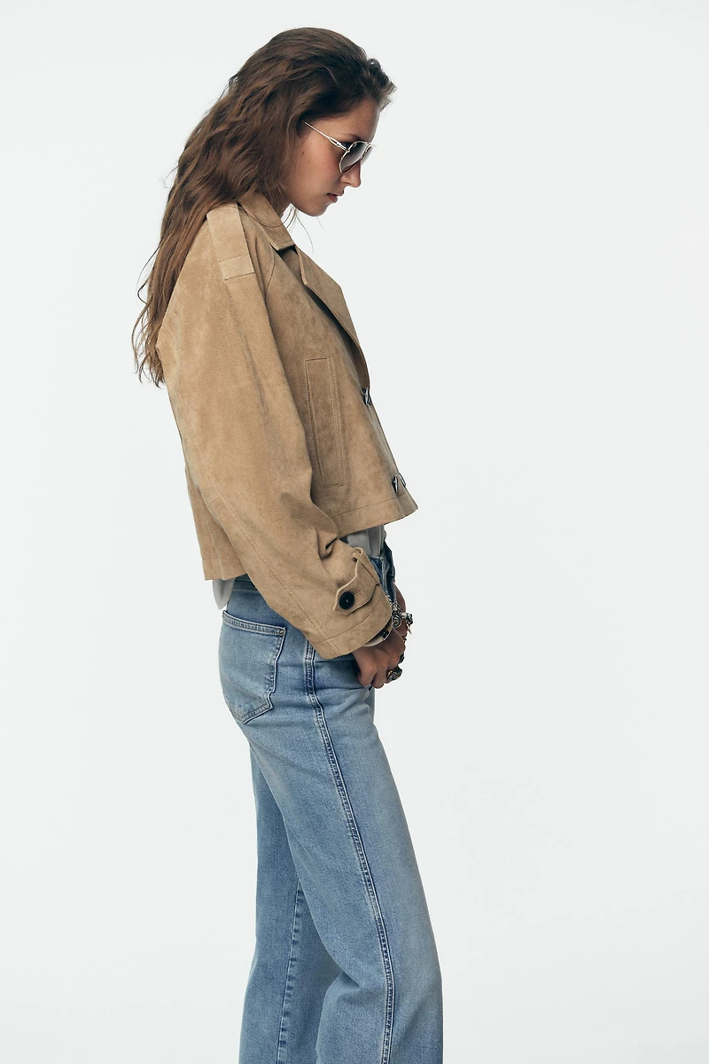 100% LEATHER SHORT TRENCH COAT