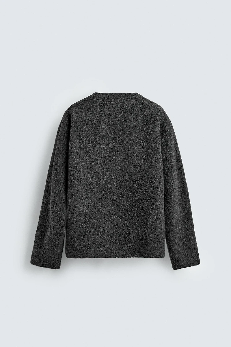 TEXTURED WOOL BLEND CARDIGAN