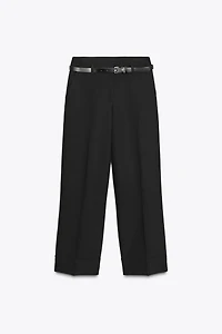 BELTED CUFFED HEM PANTS