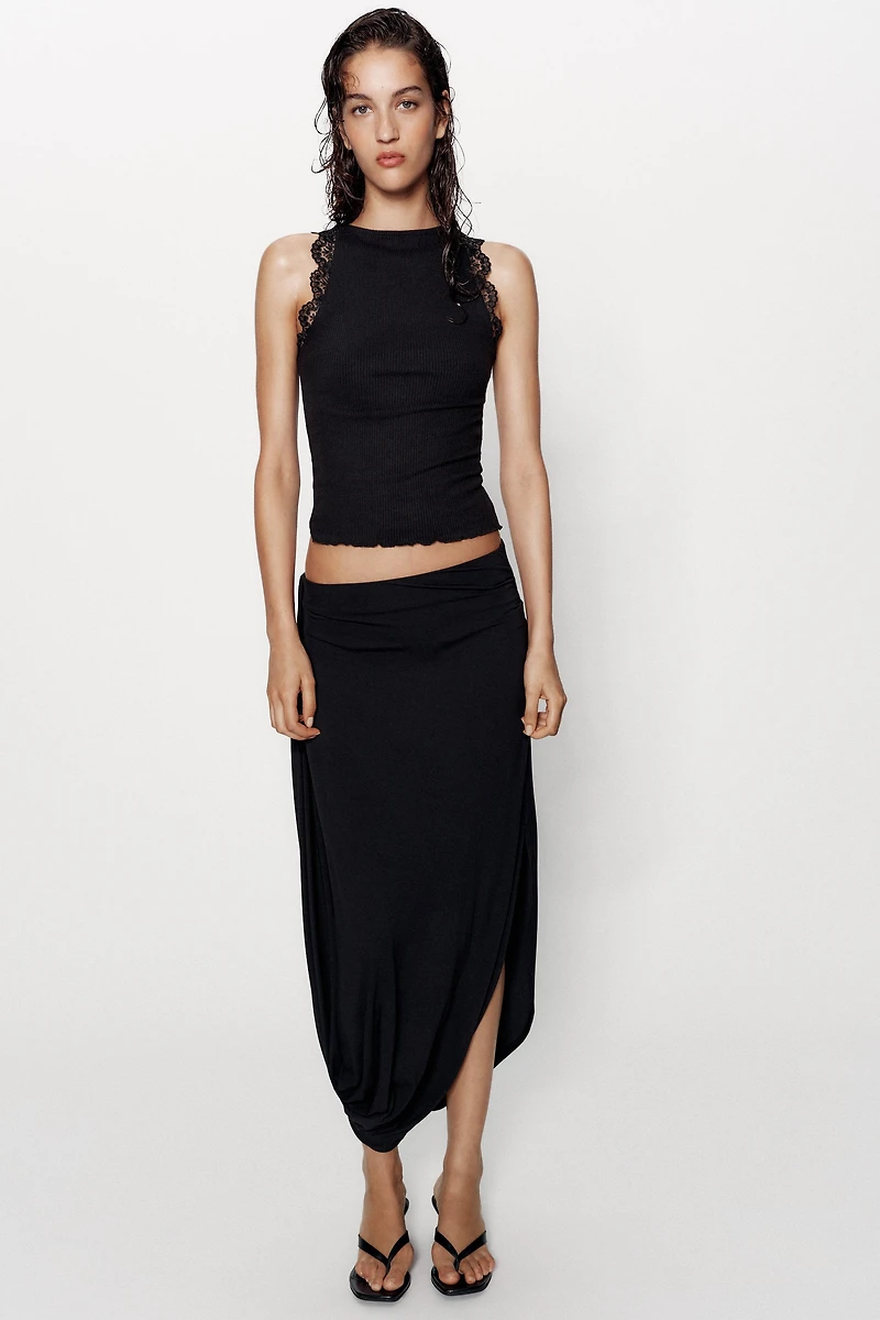 LACE RIBBED HALTER TOP