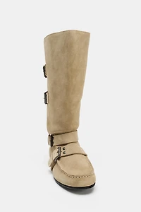 BUCKLED SPLIT LEATHER BOOTS