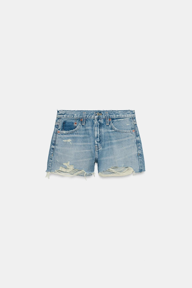 TRF RIPPED MID-RISE DENIM SHORTS