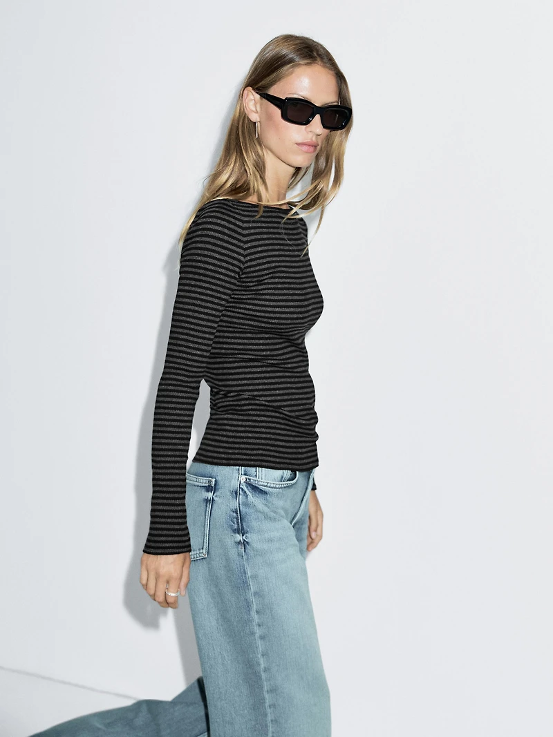 Striped long sleeve T-shirt with trim detail