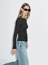 Striped long sleeve T-shirt with trim detail
