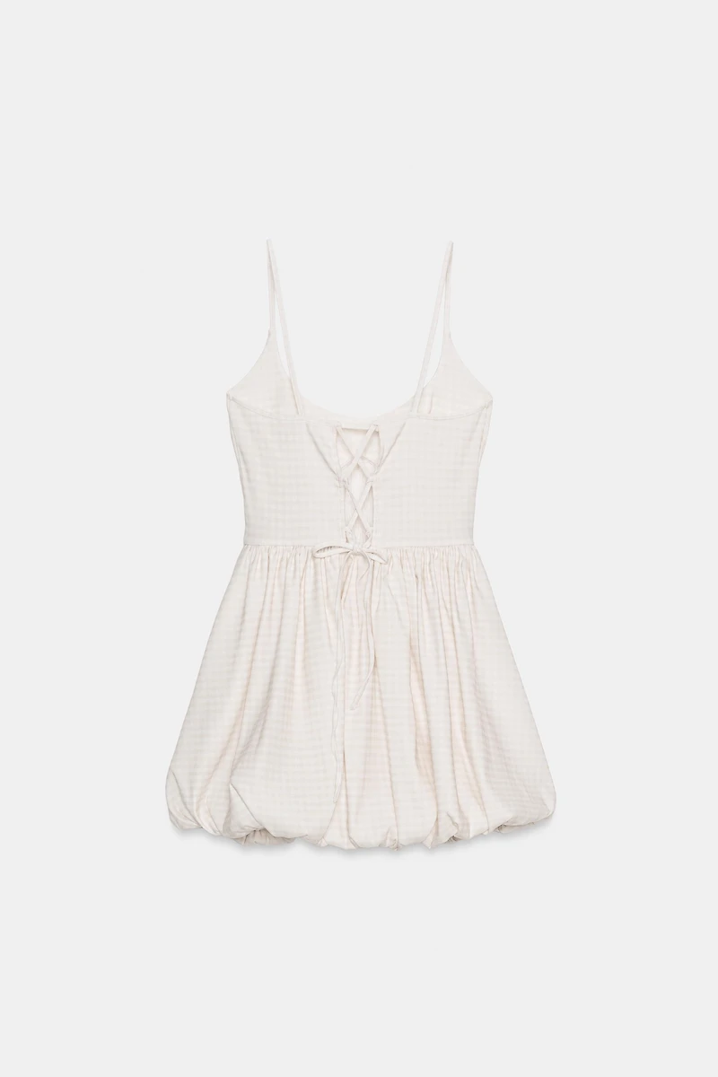 GINGHAM BALLOON MINI DRESS