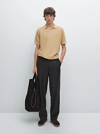 Textured knit short sleeve polo shirt