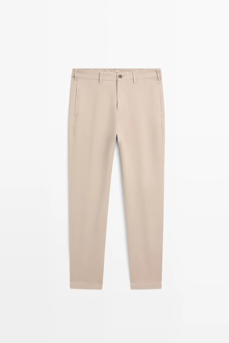 Cotton blend slim fit trousers