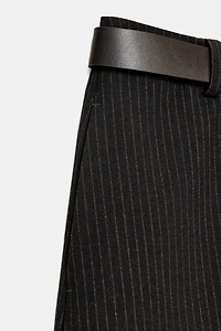 PINSTRIPE BELTED SPLIT SKIRT