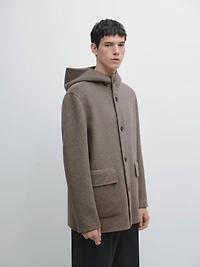Short wool blend coat with hood