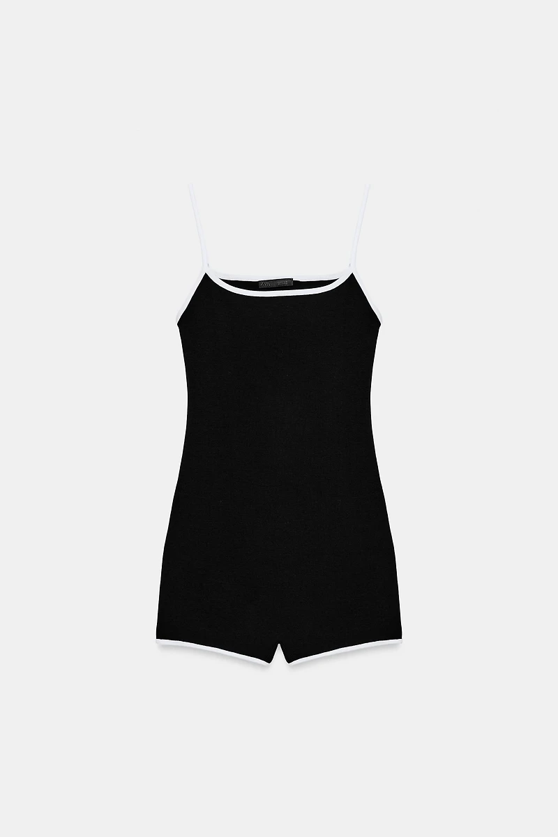 CONTRAST PIPING SHORT JUMPSUIT