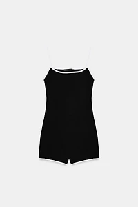 CONTRAST PIPING SHORT JUMPSUIT
