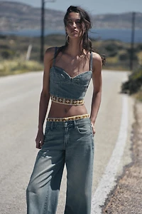 Z1975 COMBINATION CROCHET DENIM TOP