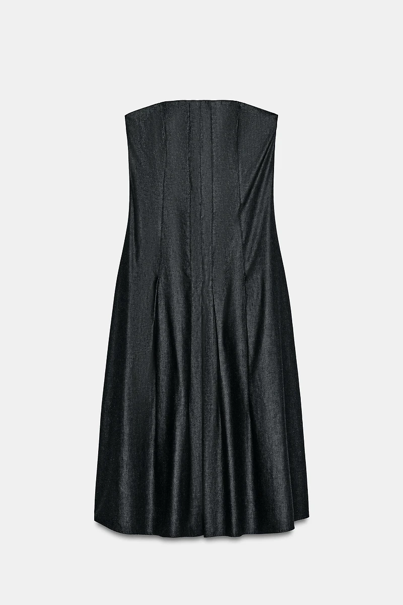 TRF DENIM MIDI DRESS WITH OFF-THE-SHOULDER NECKLINE