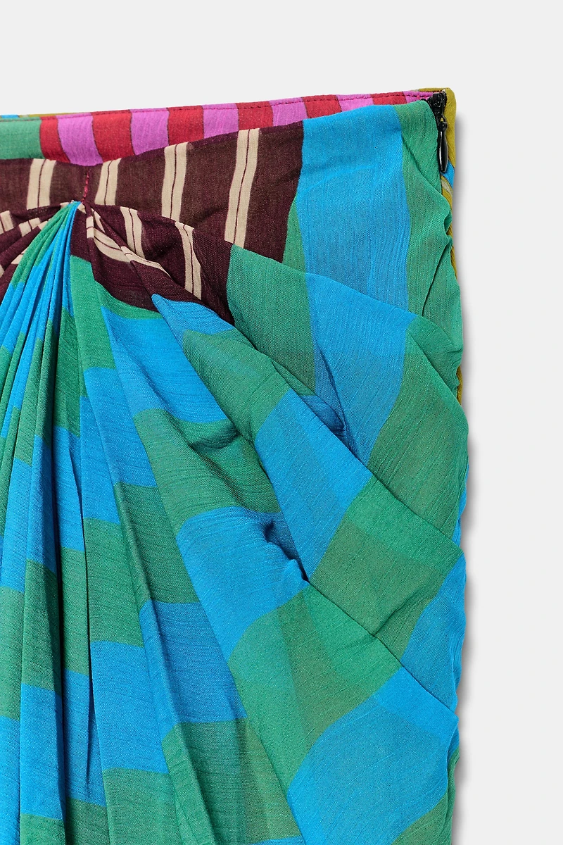 DRAPED STRIPED PAREO SKIRT