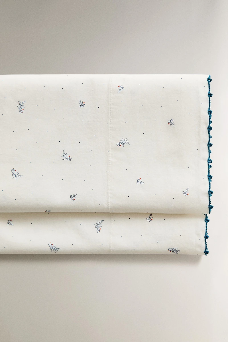 ENSEMBLE DRAPS MINI-LIT FEUILLES ET POINTS