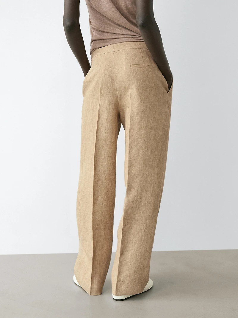 Pantalon fluide à détail pinces lin