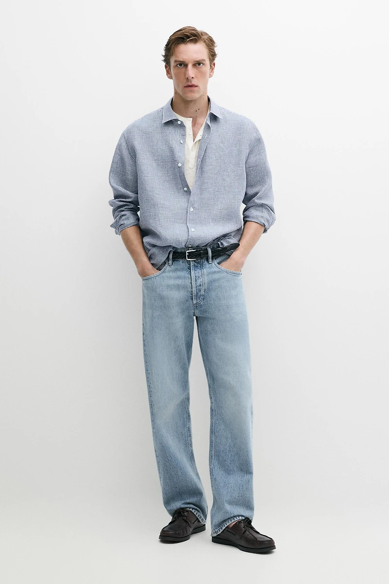 100% linen regular fit gingham shirt