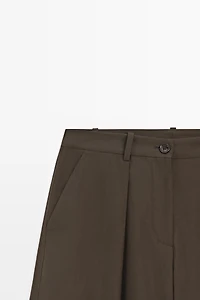 Cotton blend poplin wide-leg pants