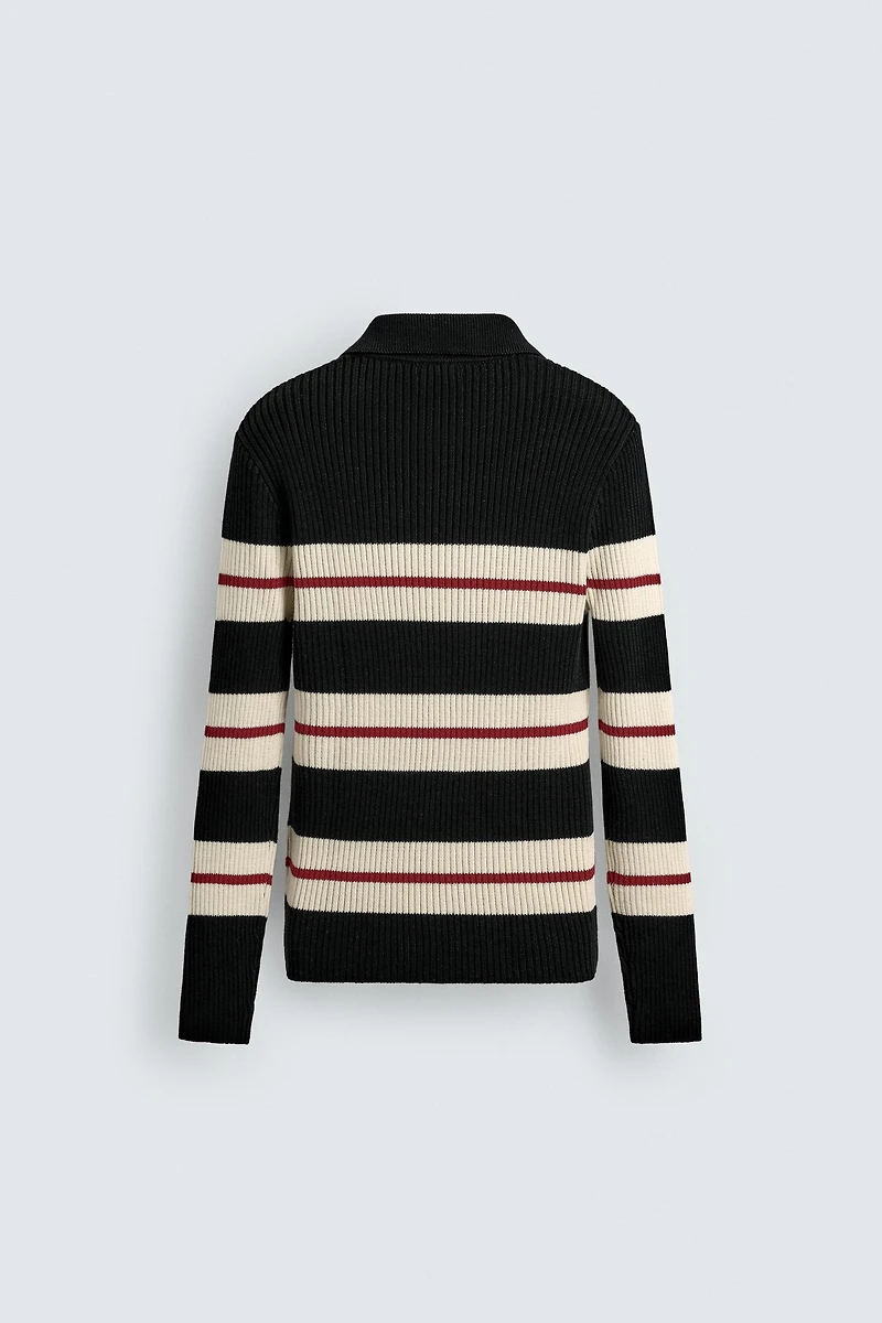 STRIPED JACQUARD KNIT POLO SHIRT