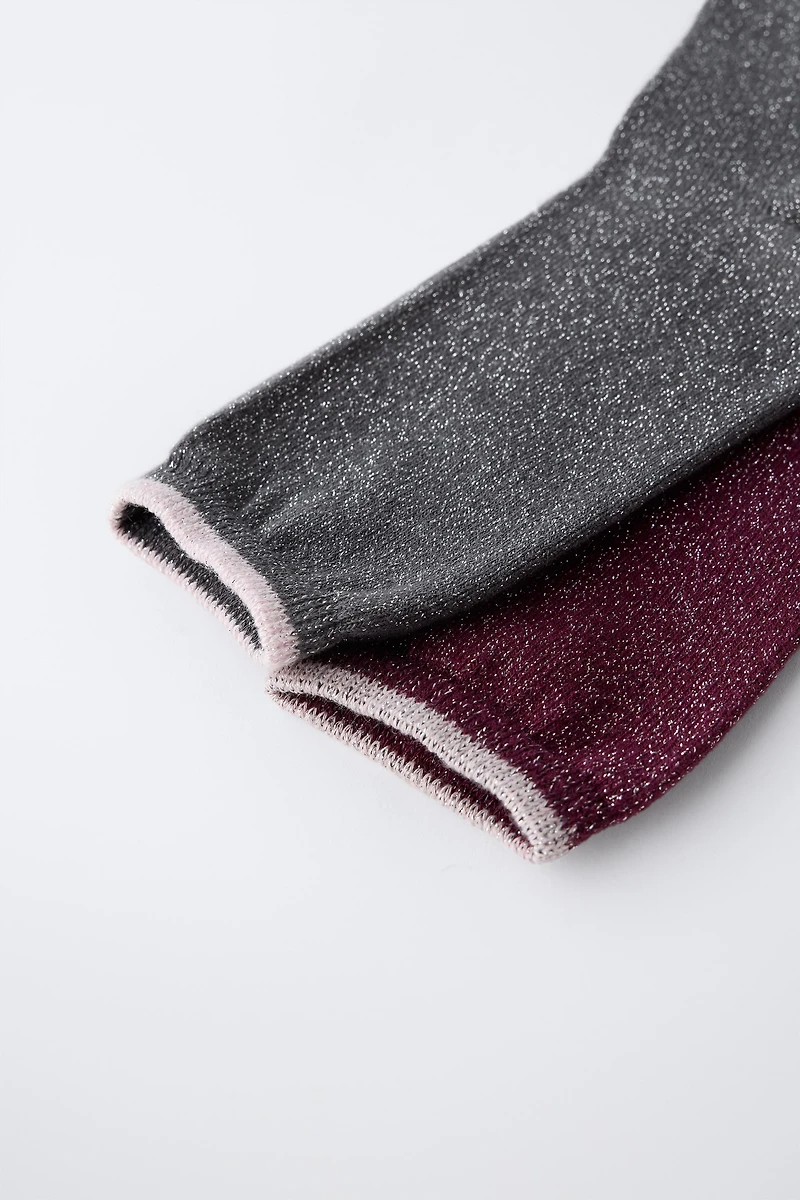 LOT DE DEUX PAIRES CHAUSSETTES LONGUES BRILLANTES