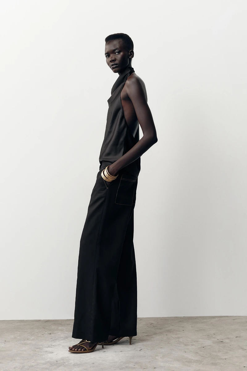 PANTALON DROIT SURPIQÛRES CONTRASTE