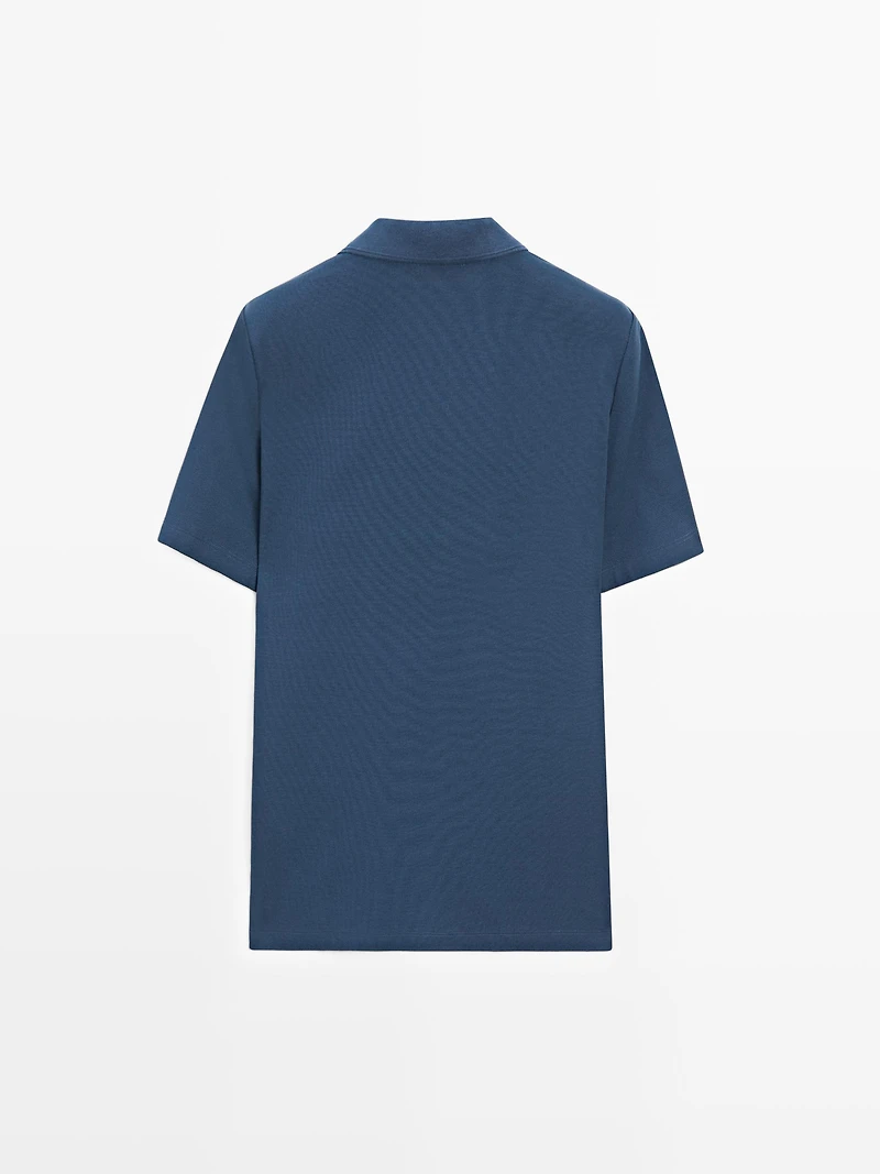 Textured cotton knit polo shirt