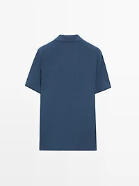 Textured cotton knit polo shirt
