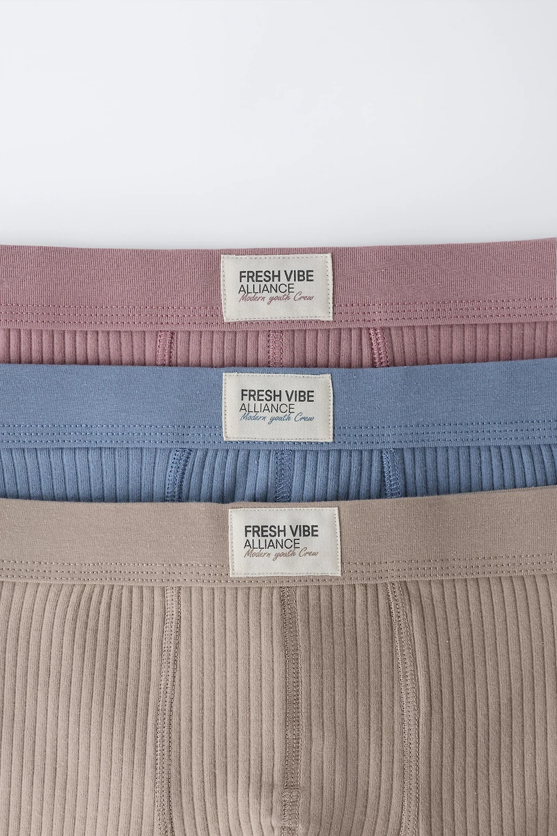 6-14 ANS/ LOT TROIS BOXERS CÔTELÉS ÉTIQUETTE