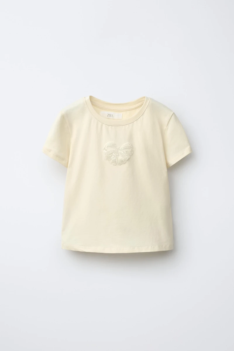BEADED BOW T-SHIRT