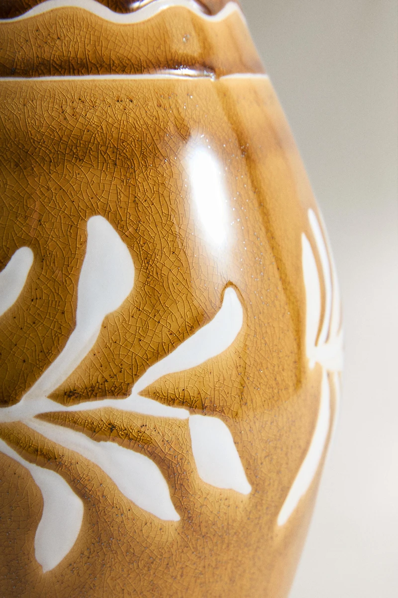 LEAF PRINT STONEWARE VASE