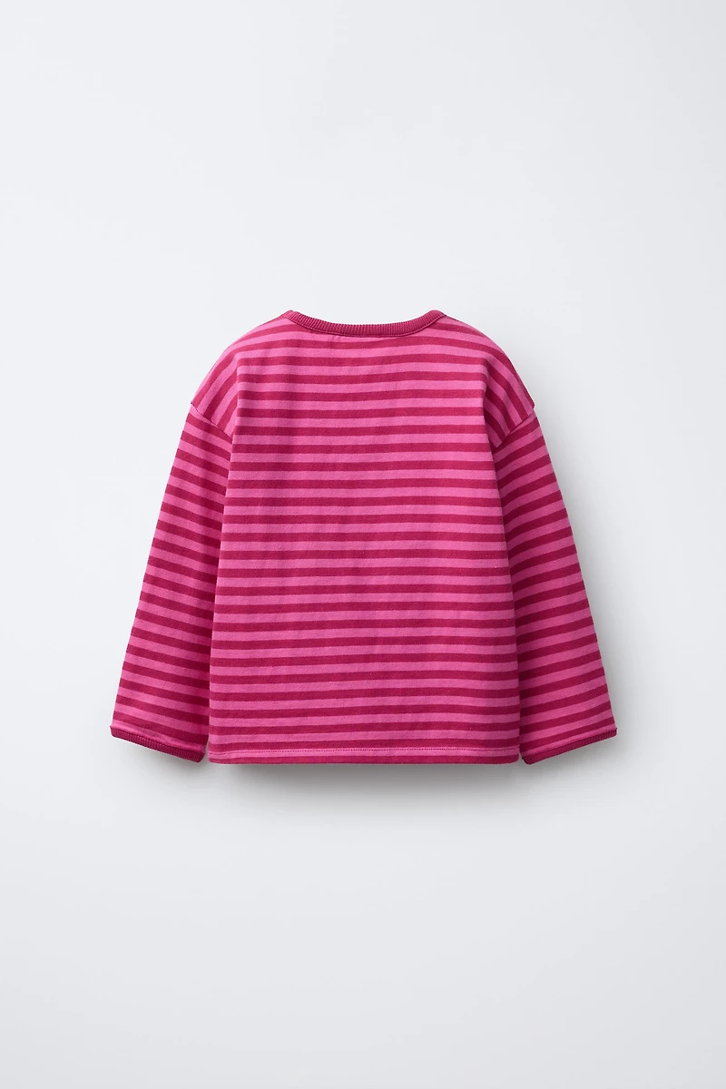 EMBROIDERED HEART STRIPED T-SHIRT