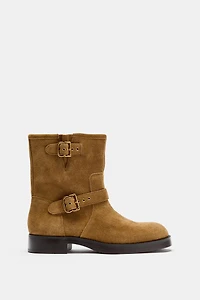SUEDE BUCKLE ANKLE BOOTS