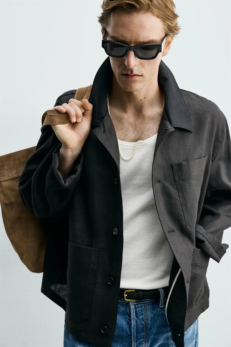 RELAXED FIT LINEN BLEND COTTON OVERSHIRT