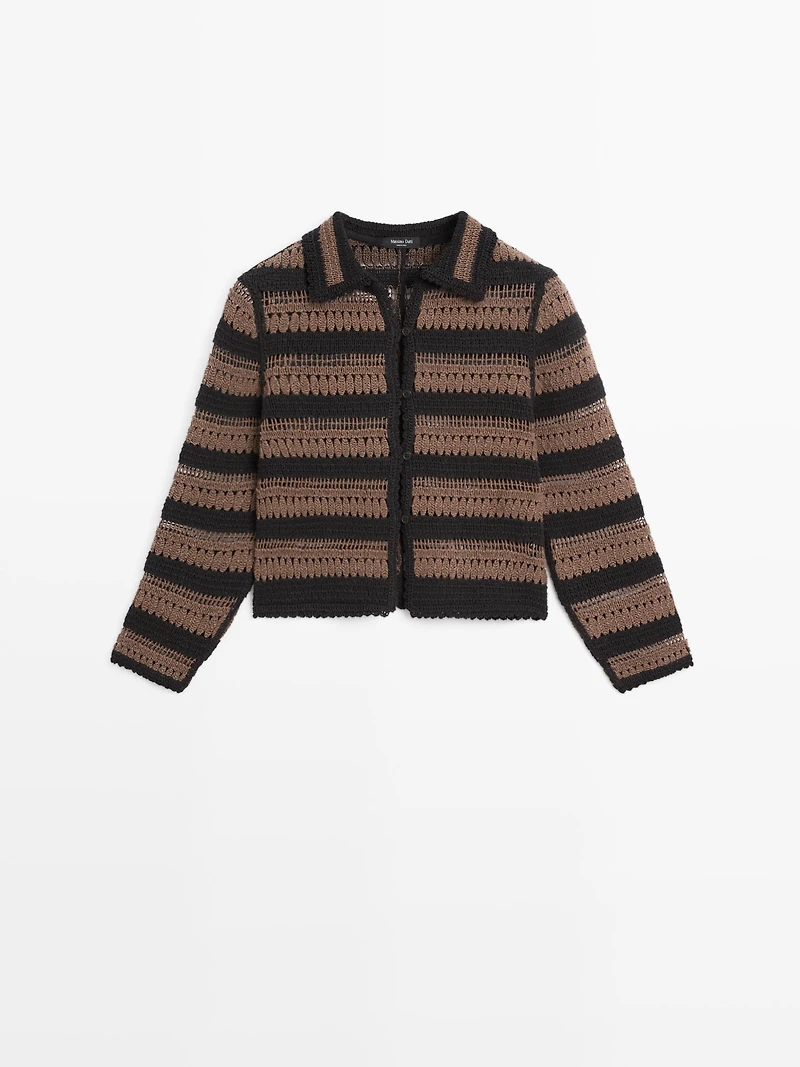 Veste courte en maille crochet à rayures