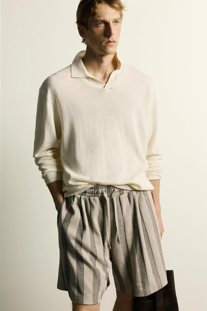 STRIPED JACQUARD PLEATED SHORTS