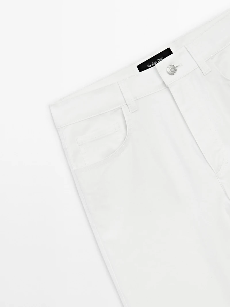 Pantalon straight cropped en coton mélangé