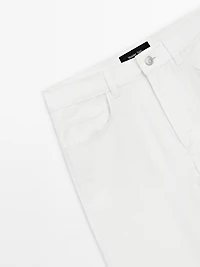 Pantalon straight cropped en coton mélangé
