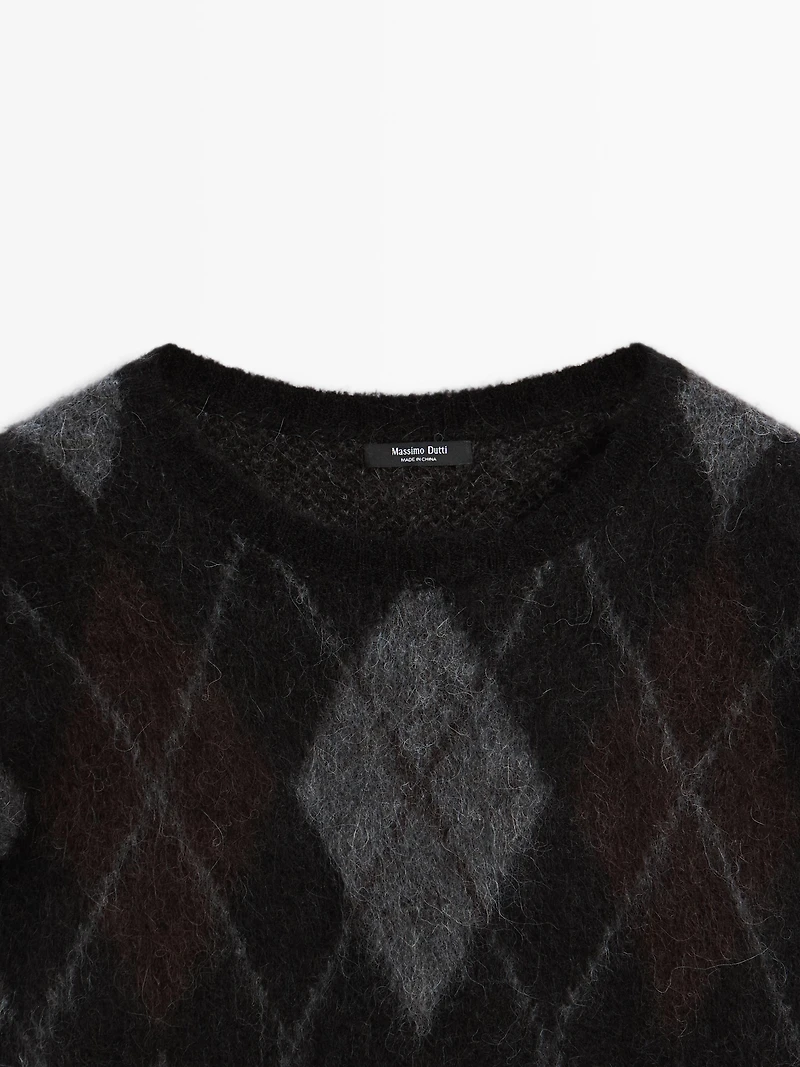 Argyle knit wool and alpaca sweater