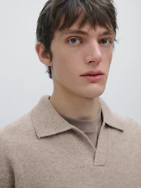 Wool blend V-neck polo sweater