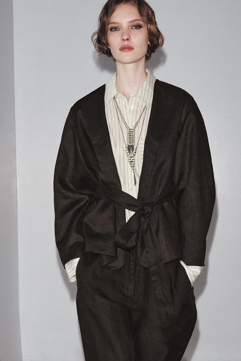 ZW COLLECTION LINEN BELTED KIMONO