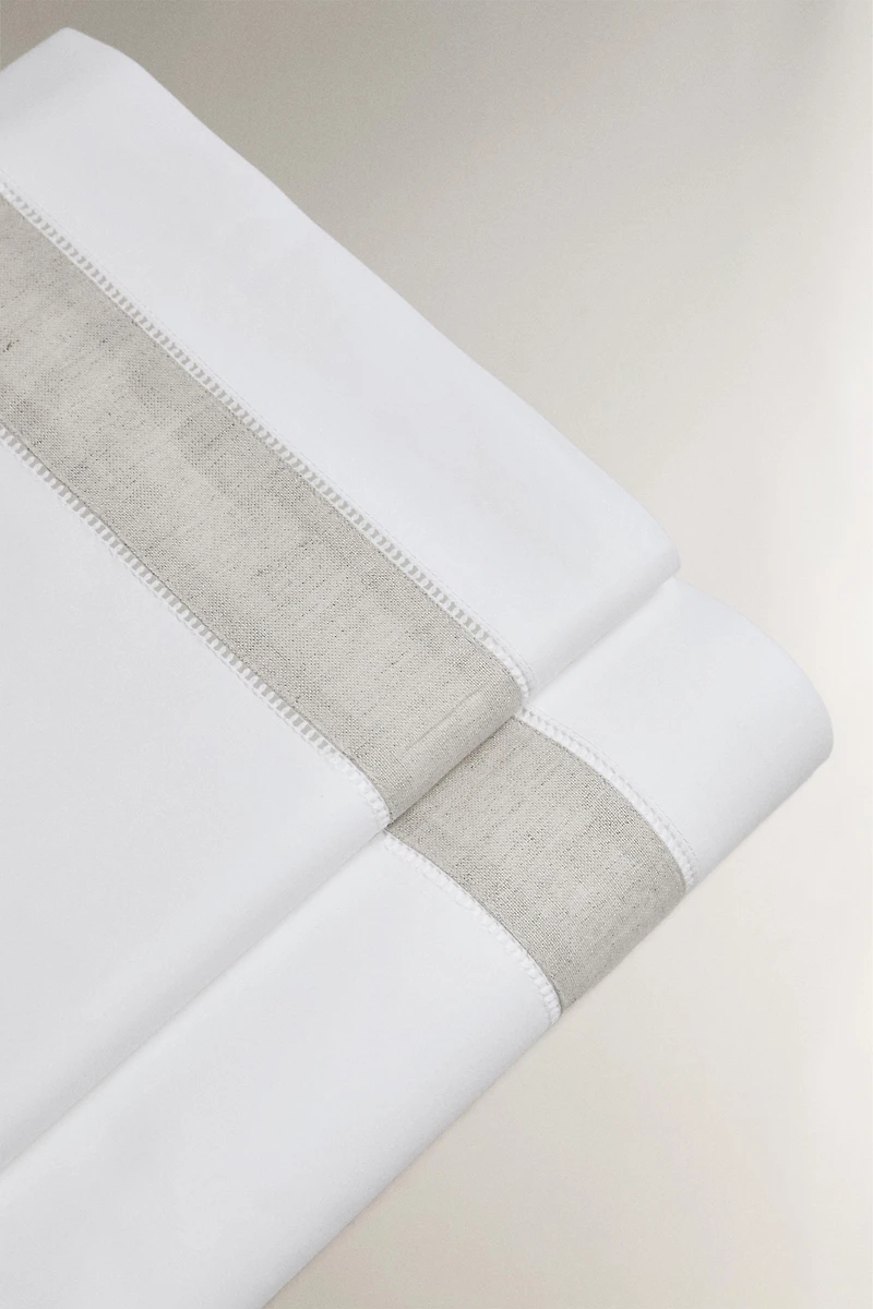 COTTON FLAT SHEET WITH LINEN BORDER
